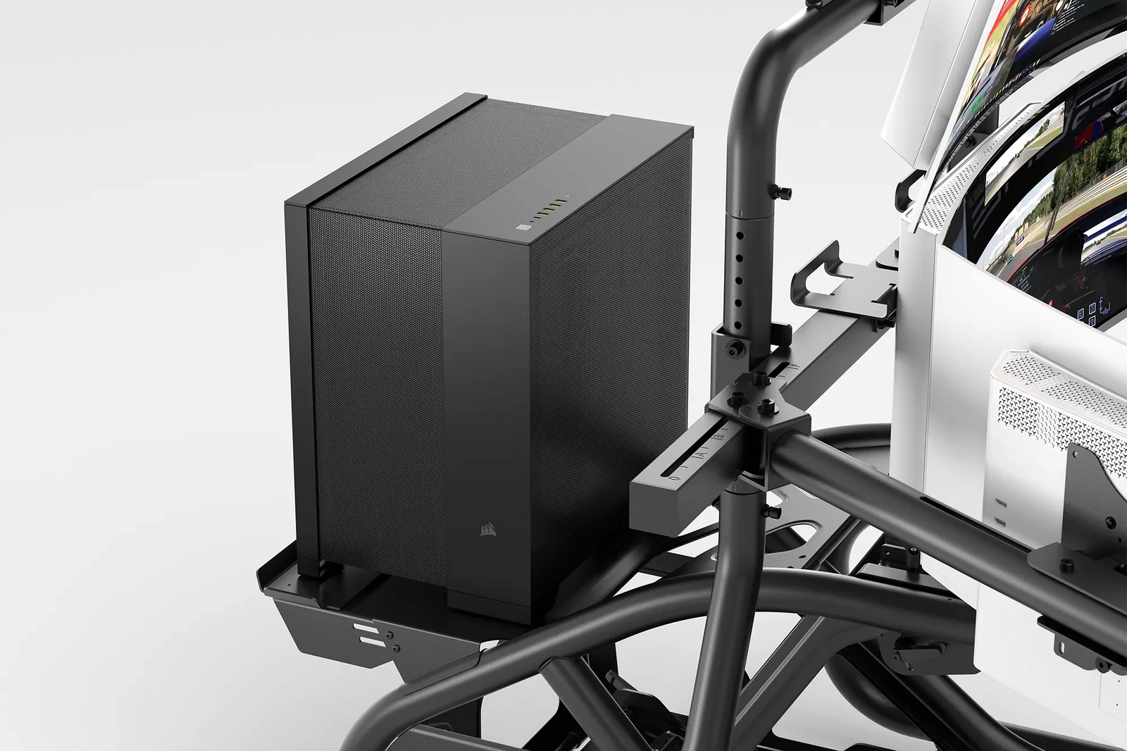 Fanatec cockpit PC tray — integrated computer mounting platform for sim racing rigs