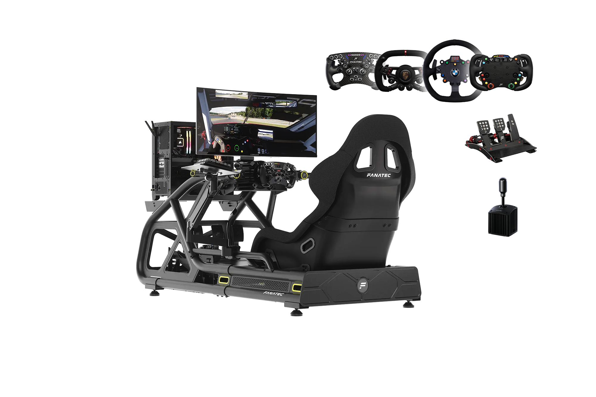 Endurance Package ready-to-race sim cockpit premium direct drive wheelbase, hydraulic pedals, and racing seat