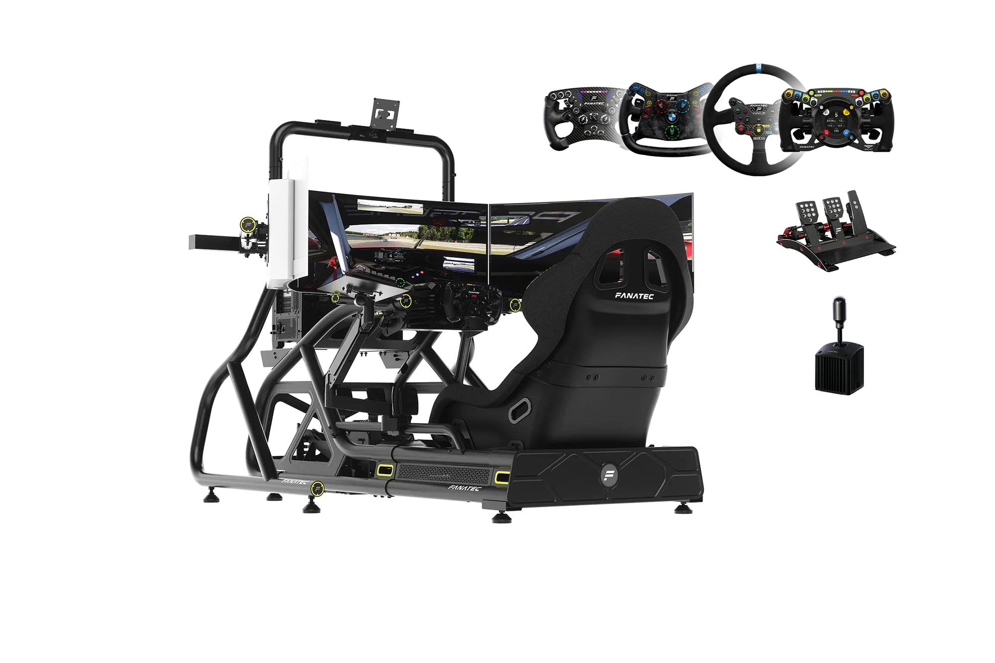 Formula Package complete racing simulator top-tier wheelbase, hydraulic pedals, aluminum rig, and triple monitor mount