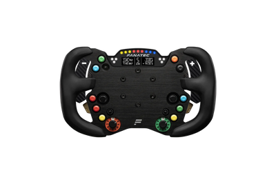 Fanatec Podium GT3 Endurance steering wheel — front view with LED rev lights and carbon fiber construction