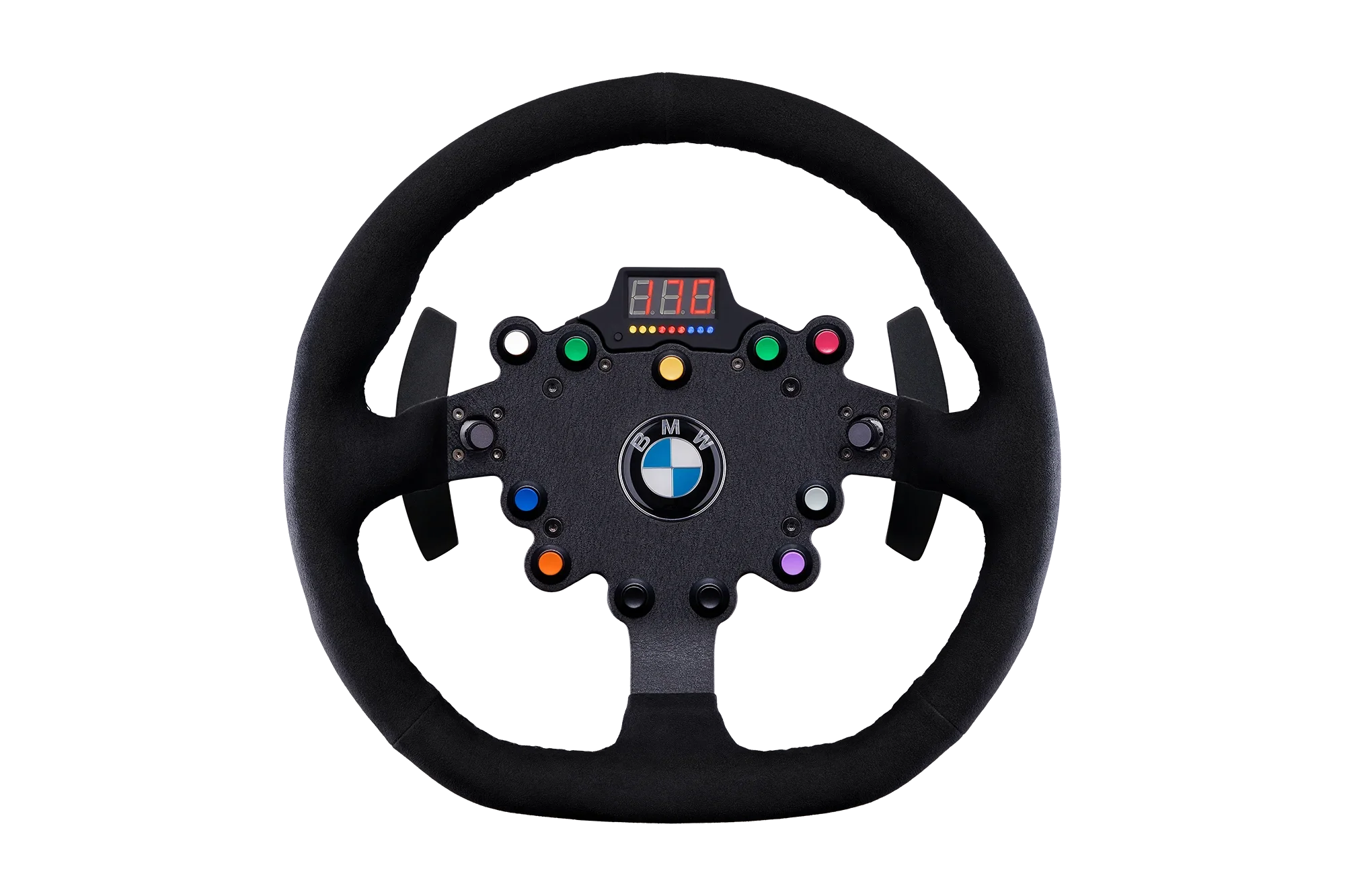 Fanatec ClubSport BMW GT2 V2 steering wheel — round GT wheel with alcantara grip and BMW motorsport branding